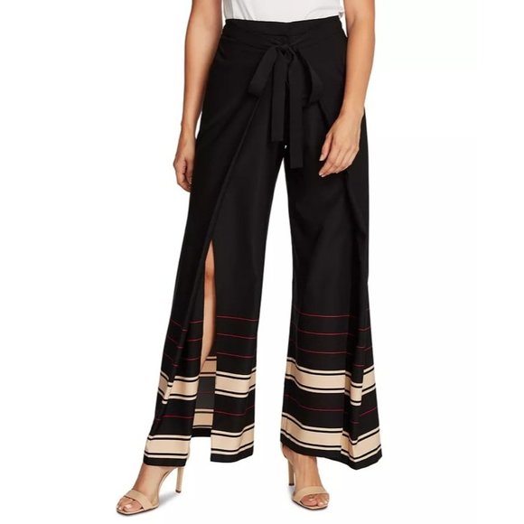 Vince Camuto Black Wide-Leg Front-Slit Pants - Picture 1 of 5
